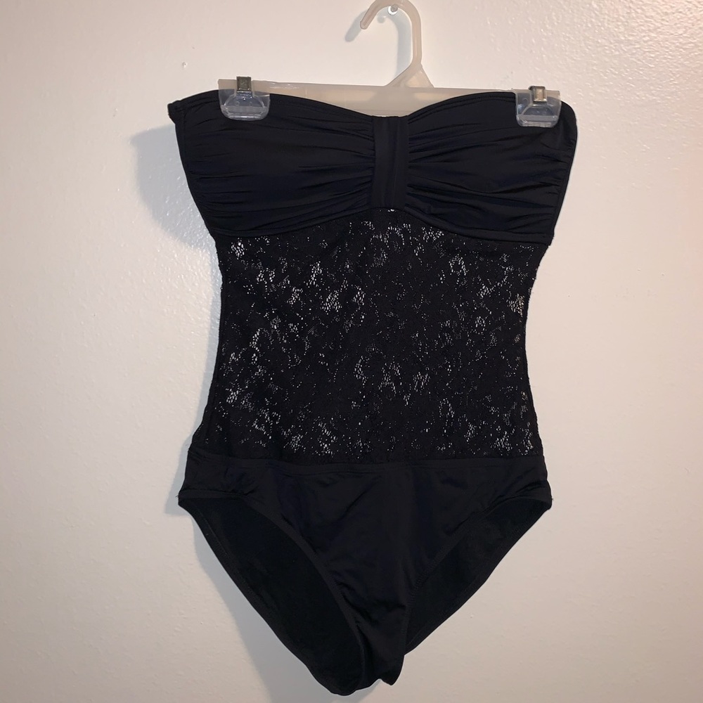 Tommy Bahama Black Lace Middle One Piece Swimsuit.